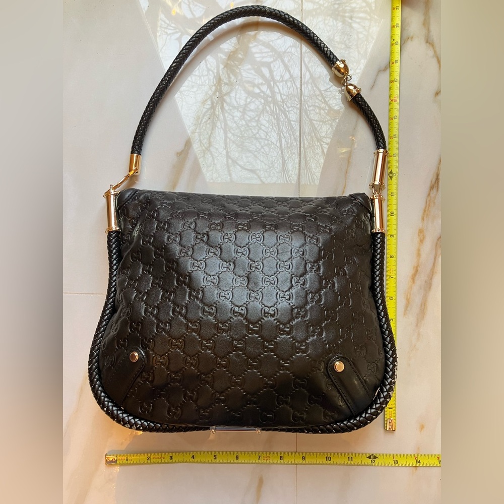 Gucci Black GG Embossed Shoulder Bag with Gold Double G - Picture 4 of 4